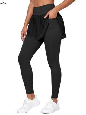 Fleece Lined Skirted Leggings High Waisted Warm Workout Yoga Pants